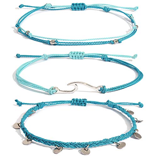 Waterproof String Anklets Cute Beaded Ankle Bracelets Beach Wave Anklet Stainless Steel Coin Boho Ankle Jewelry for Women - color: Blue