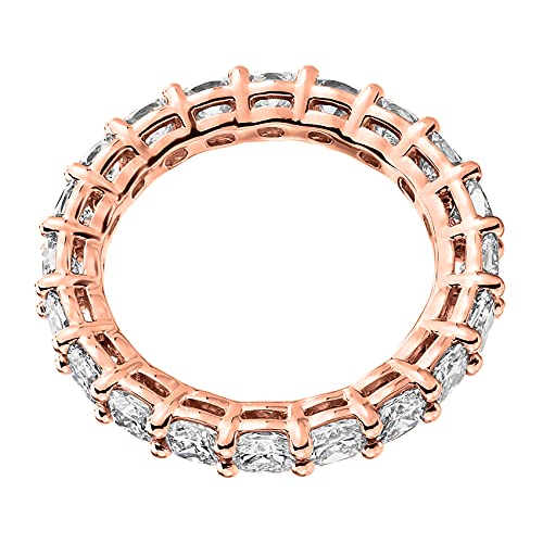 PAVOI 14K Gold Plated Eternity Ring for Women, Stackable Love Wedding Band | Square-Cut Cubic Zirconia Rings, Hypoallergenic Gold Wedding Bands - color: Rose Gold