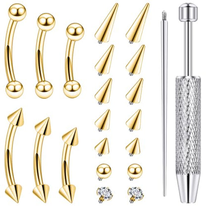 16G Eyebrow Ring Piercing Jewelry Surgical Steel Curved Barbell Vertical Labret Lip Ring Rook Daith Earrings Small Belly Button Ring Piercing Jewelry for Women Silver Black Gold 6MM 8MM 10MM - color: Gold, 6mm 8mm 10mm