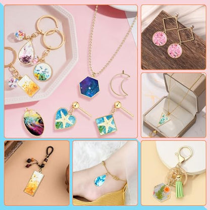 40pcs Open Bezel Pendants 10 Styles Hollow Frame Pendants Open Back Frame Pendant Geometric Hollow Bezel Pendant for Jewelry Making,Resin Casting,Pressed Flower,DIY Crafts(K Gold) - color: 40pcs;K Gold;10 Styles