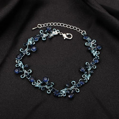 3Pcs Austrian Crystal Jewelry Set for Women, Necklace Dangle Earrings Link Bracelet Jewelry Set with Gold/Platinum/Gun Plated, Wedding Party Jewelry for Bridal Bridesmaid - color: Blue Black-Platinum Plated