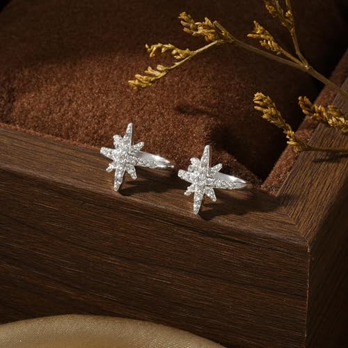 Star 14K Gold Plated Ear Cuff Earrings for Women Non Piercing, Dainty Silver Plated Clip on Cartilage Ear Cuff Non Pierced Trendy CZ Northstar Starburst Sparkling Climber Clawer Earring Jewelry - style: Starburst-Silver