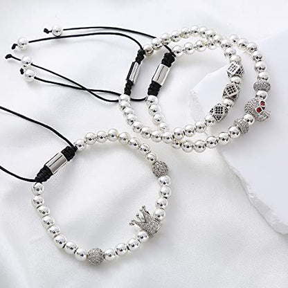 Mens Bracelet Beaded Bracelets Micro Pave Zircon Bracelets for Men Women Bracelets for Men Stainless Steel Cuff Bangle - color: J-silver