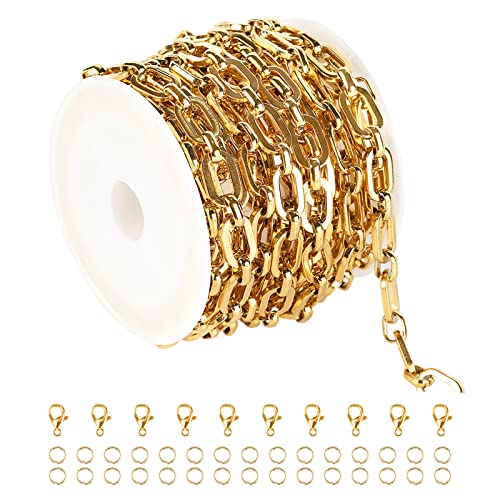 UMAOKANG Gold Plated Necklace Chains for Jewelry Making, 304 Stainless Steel Paperclip Chain Bulk with Lobster Clasps and Open Jump Rings Jewelry DIY Supplies - color: Gold Rolo