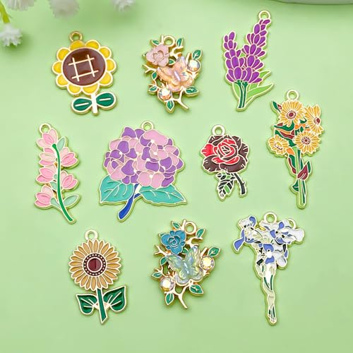 Sailanzi 20pcs Alloy enamel flower series Pendant Jewelry Making DIY Keychain Earrings Pendant Various Design Charms for Jewelry Making Bracelets Necklace (SN1100) - color: SN1100