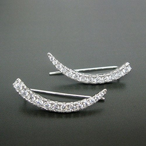 Ritastephens Sterling Silver Cubic Zirconia Ear Climber Crawler Earrings 25mm (Yellow or White) - color: White