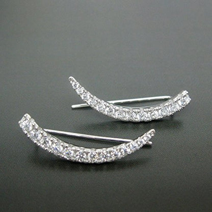 Ritastephens Sterling Silver Cubic Zirconia Ear Climber Crawler Earrings 25mm (Yellow or White) - color: White