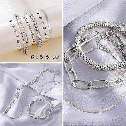 IFKM Gold Chain Bracelets Set for Women, 14K Gold Plated Multiple Layered Stackable Open Cuff Bangle Bracelet Anklet Bracelets Adjustable Link Tennis Beads Italian Cuban Jewelry for Women Gift - style: 24PCS Silver Set