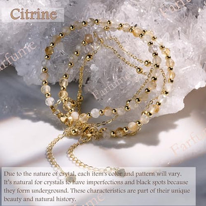 Farfume Crystal Beaded Bracelets for Women 4mm Natural Stone Jewelry Gifts | Natural Beads Gemstone,Handmade,Helper Tool,Yoga Protection,Hypoallergenic,Durability Wear - color: Citrine-Joy