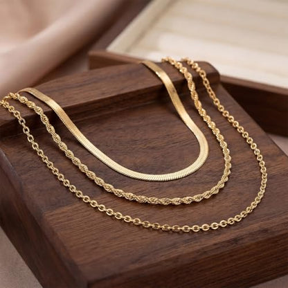 9-Piece Gold Tone Layered Chain Necklace Set for Women, Versatile Stackable Necklaces with Vertical Bar/Herringbone/Padlock Coin Charms, Trendy Boho Jewelry - style: TZJ-003359