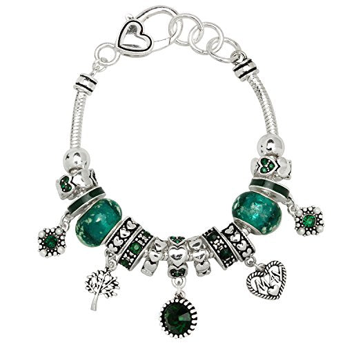 Falari Birthstone Bracelet Multi-Color Charm Beads Silvertone Birthday Gifts for Women - color: 05-May