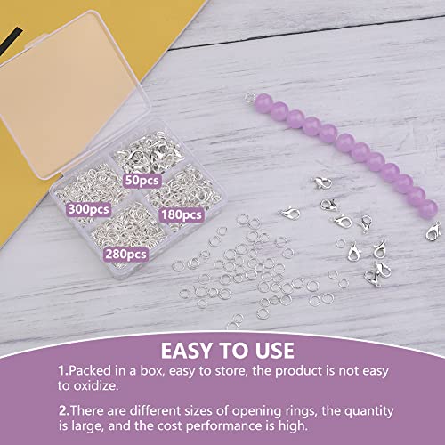 Lunarm Jump Rings 810pcs Stainless Steel Jump Rings for Jewelry Making | Silver Open Jump Rings and 3 Sizes Lobster Clasps Set for Keychain Creation Craft Sturdy Easy to Open and Close