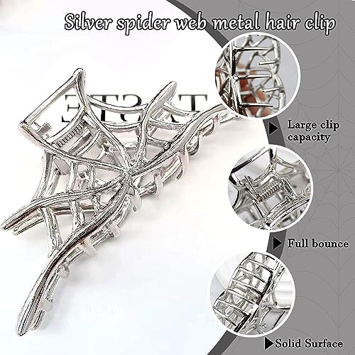 Spider Web Alloy Hair Claw Clips, 1Pcs Silver Punk & Y2K-Style Hair Accessory for Thin Hair - color: Silver Spider Web