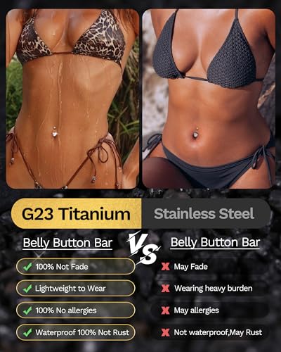 Jstyle G23 Titanium Belly Button Rings for Women 14G Internal Threaded | 14G Dangling Navel Ring, Hypoallergenic Belly Button Bar with Spacking AAAAA+ Cubic Zirconia, 10mm Bar Length Belly Piercing - color: Gold Plated: Dangling