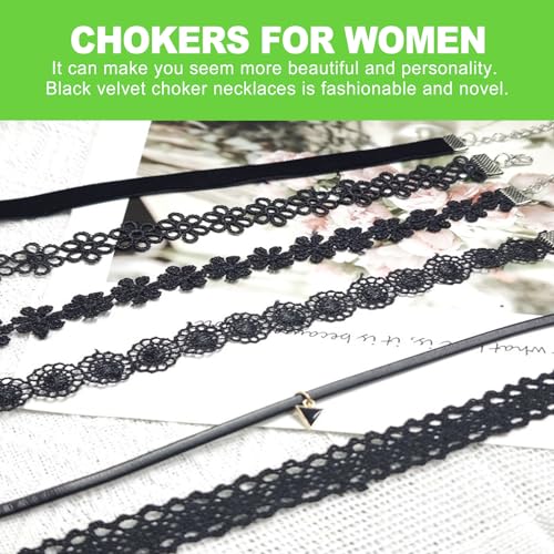 6 Pcs Gothic Black Velvet Lace Choker Necklace Set Emo Alt Cross Tattoo Style Layered Neck Chokers for Women
