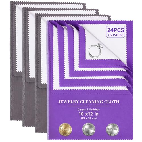Bonison 6 Pack Large Silver Polishing Cloth – 10"x12" Jewelry Cleaning Cloth & Multi-Layer Jewelry Polishing Cloth for Silver, Gold, Diamond, Platinum, Coins, Watches, Gemstones (Purple & Deep Gray) - color: Set of 6 Cloths (Deepgray & Purple)