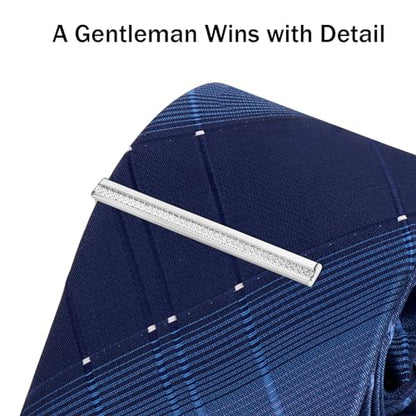Tie Clip for Men, TAIGRAMA Tie Bar and Tie Pin Clip for Skinny Ties Gold Rose Gold Silver Black, Unique Mens Tie Clip Tie Clasp Suitable for Wedding Anniversary Business Professional and Best Gift - style: Style2-Silver