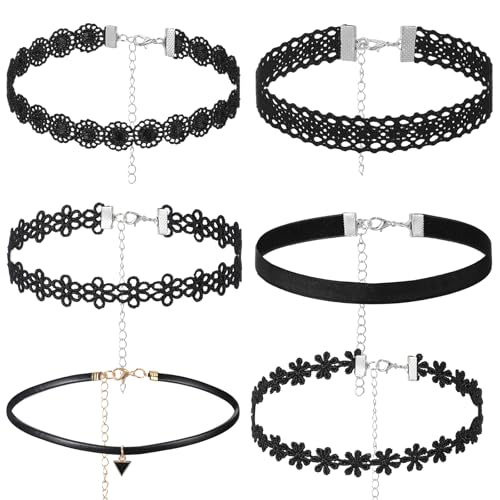 Ouligay 6 PCS Black Choker Necklace for Women, Gothic Choker Necklaces Adjustable Classic Goth Chokers Accessories Lace Chokers 90s Outfits for Women Goth Jewelry Clothes Accessories