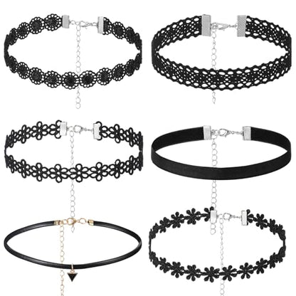 Ouligay 6 PCS Black Choker Necklace for Women, Gothic Choker Necklaces Adjustable Classic Goth Chokers Accessories Lace Chokers 90s Outfits for Women Goth Jewelry Clothes Accessories