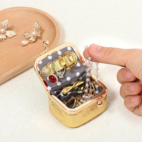 Zivyes Mini Jewelry Box Travel Small Coin Purse Organizer Case Genuine Leather Tiny Size (gold) - color: gold