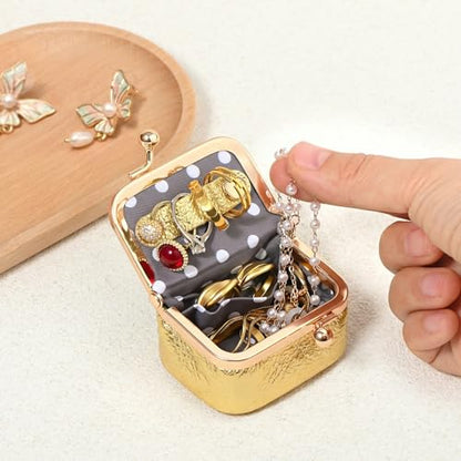 Zivyes Mini Jewelry Box Travel Small Coin Purse Organizer Case Genuine Leather Tiny Size (gold) - color: gold