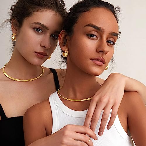 Mealguet Jewelry Fashion Trendy Must-Have Stainless Steel Gold Plated Metal Plain Cuff Collar Chocker Necklace for Women