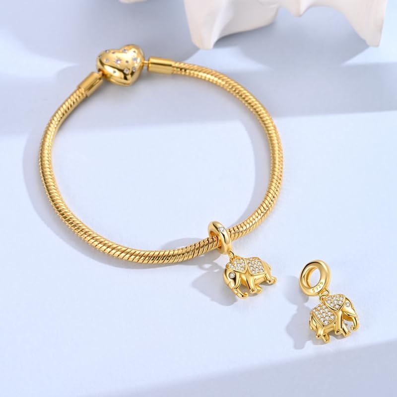 925 Sterling Silver Charms for Bracelets and Necklaces Lipstick and Perfume High Heels Dangle Pendants Heart Butterfly Bead Charms Halloween Christmas Gift for Womens - style: Gold Sparkling Elephant Charm