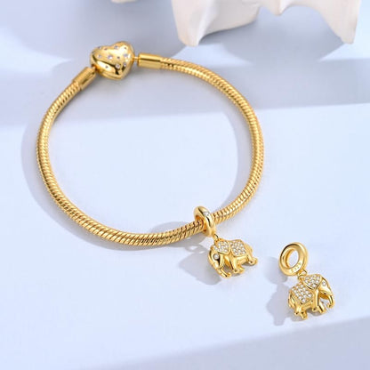 925 Sterling Silver Charms for Bracelets and Necklaces Lipstick and Perfume High Heels Dangle Pendants Heart Butterfly Bead Charms Halloween Christmas Gift for Womens - style: Gold Sparkling Elephant Charm
