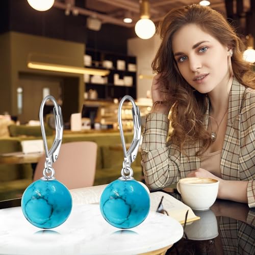 925 Sterling Silver Pearl Leverback Earrings Dangle Drop Jewelry Gifts for Women - style: Turquoise