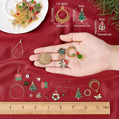SUNNYCLUE 1 Box 8 Pairs Christmas Enamel Charms Christmas Tree Charms Earring Making Kit Jingle Bell Pendants for Jewelry Making Czech Faceted Glass Beads Chandelier Links for Earrings Adult - color: 5-diy-8 Pairs Christmas Enamel Earrings