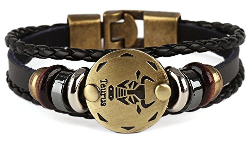 Punk Alloy Leather Bracelet for Constellation Braided Rope Bracelet Bangle - style: Taurus