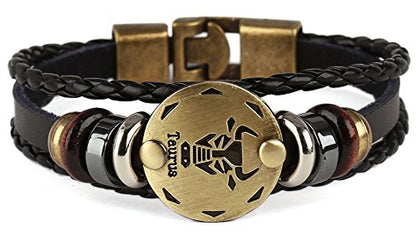Punk Alloy Leather Bracelet for Constellation Braided Rope Bracelet Bangle - style: Taurus