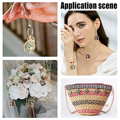 PH PandaHall Tree of Life Pendant Crystal Stone Charms Natural Synthetic Gemstone Pendant Flat Round Quartz Charms