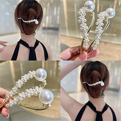 4PCS Hair Clip, Pearl Decor Banana Clip French Style Twist Hair Barrette Non Slip Jaw Hair Claws Hair Accessories