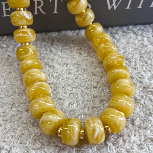 Colorful Chunky Resin Beaded Choker Necklaces for Women | Multicolor Beads, Sturdy Metal Chain, Adjustable, Detachable, Lightweight, Summer Beach Boho, Trendy Statement Jewelry Gift - color: Light Yellow