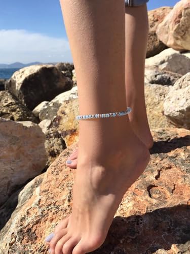 XIJIN Natural Stone Beaded Anklets for Women Handmade Beach Boho Turquoise Beads Ankle Bracelet Jewelry Gift for Her - color: Silver-C