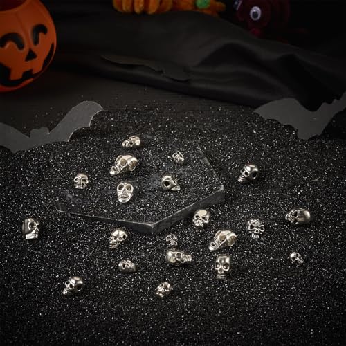 Elecrelive 50Pcs Alloy Skull Beads Skeleton Head Beads 10 Styles Antique Silver Halloween Charms for Gothic Necklace Bracelets Earrings Jewelry Making - color: Antique Silver