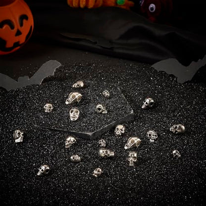Elecrelive 50Pcs Alloy Skull Beads Skeleton Head Beads 10 Styles Antique Silver Halloween Charms for Gothic Necklace Bracelets Earrings Jewelry Making - color: Antique Silver