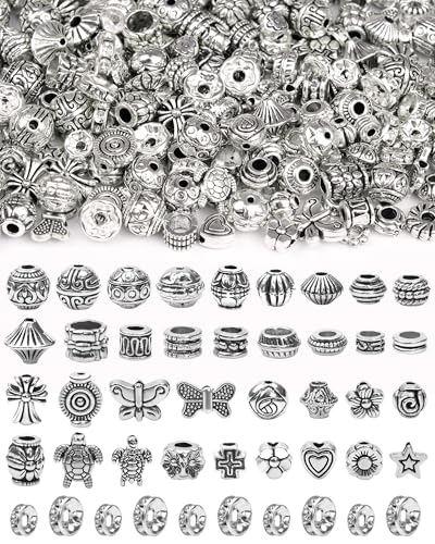 309Pcs FIVEIZERO Antique Silver Spacer Beads for Jewelry Making | Tibetan metal beads, Rondelle Spacer, 50+ Unique Designs, Fade-resistant, Perfect for Bracelets, Necklaces and Earrings