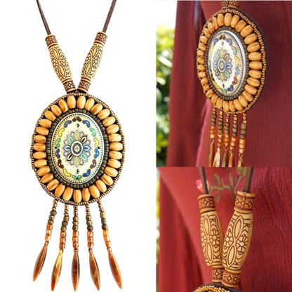 Bohemian Beaded Necklace for Women Long Boho Pendant Wood Mala Beads Wooden Strand Tassel Stone Bohemian Necklaces for Women Jewelry - style: Hippie Ethnic Set