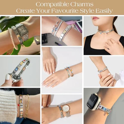 Stainless Steel Italian Charm Bracelet, 18 Link Starter Bracelet 9mm Charms | Italian Charm Bracelet with 9Pcs/20Pcs Charms and Opening Tools, Classic 9mm Modular Charm, Personalized Jewelry Gift - color: Random 20Pcs Gold