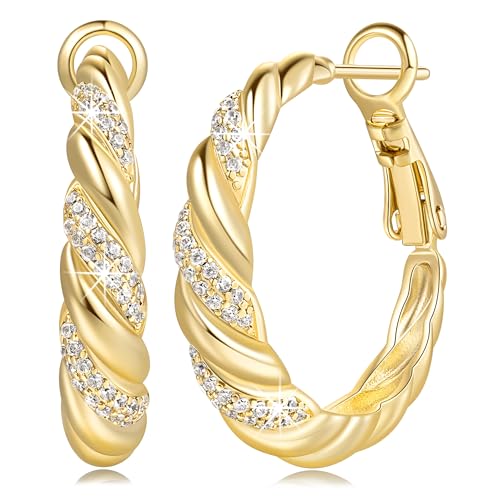 SANDRA REDD Gold Hoop Earrings for Women 14K Gold Earrings for Women | Chunky Gold Hoop Earrings Cubic Zirconia 14K Gold Hoop Earrings Mesmerizing Twisted Hoops Earrings for Women 25/30mm - size: 25mm
