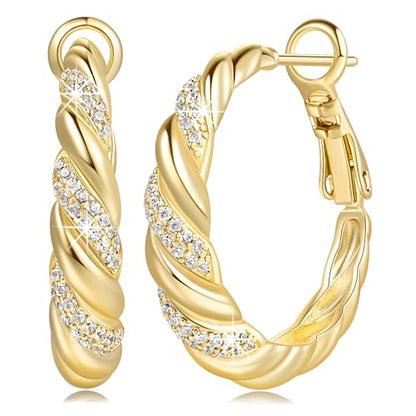 SANDRA REDD Gold Hoop Earrings for Women 14K Gold Earrings for Women | Chunky Gold Hoop Earrings Cubic Zirconia 14K Gold Hoop Earrings Mesmerizing Twisted Hoops Earrings for Women 25/30mm - size: 25mm