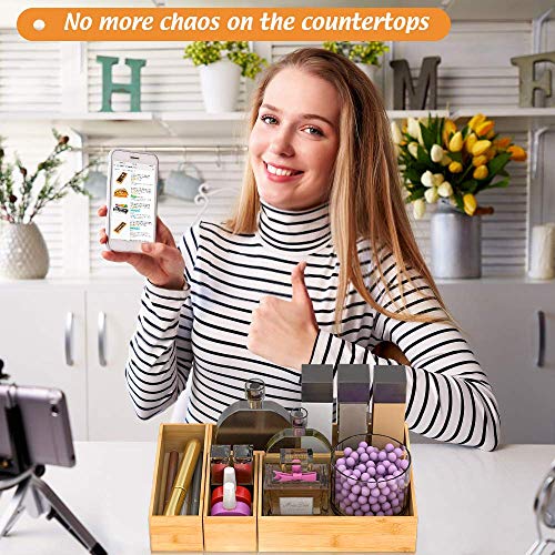 Bamboo Drawer Organizer Utensil Holder for Kitchen, Small Wood Silverware Storage Organizer, Stackable Box Tray for Cutlery, Flatware, Bathroom Caddy for Makeup, Perfume, Jewelry, 6x3x2.5 Inch | Wooden Silverware Tray Cutlery Holder Flatware Containers, M