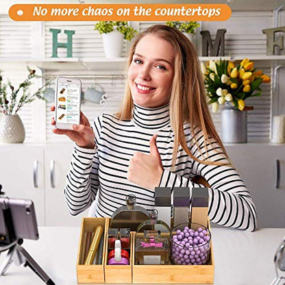 Bamboo Drawer Organizer Utensil Holder for Kitchen, Small Wood Silverware Storage Organizer, Stackable Box Tray for Cutlery, Flatware, Bathroom Caddy for Makeup, Perfume, Jewelry, 6x3x2.5 Inch | Wooden Silverware Tray Cutlery Holder Flatware Containers, M