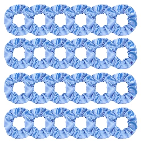 Jaciya Satin Scrunchies for Women Blue Hair Scrunchies Elastic Hair Ties | 24 Pack Elastic Hair Ties for Ponytails and Buns - color: Light Blue