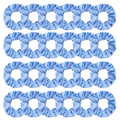 Jaciya Satin Scrunchies for Women Blue Hair Scrunchies Elastic Hair Ties | 24 Pack Elastic Hair Ties for Ponytails and Buns - color: Light Blue