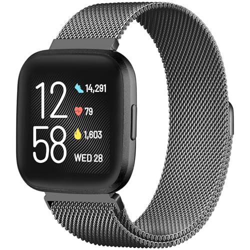 Metal Bands Compatible with Fitbit Versa/Versa Lite/Versa 2 Smart Watch for Women Men, Stainless Steel Mesh Replacement Bracelet Band for Versa 2, Black Large - color: Black, size: L: 6.7" - 9.0"