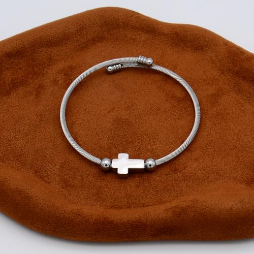 Stainless Titanium Steel Cross Bracelet for Men and Women – Minimalist Adjustable Bangle with Religious Symbol – Hypoallergenic Cable Wire Cuff with Eco-Friendly Packaging