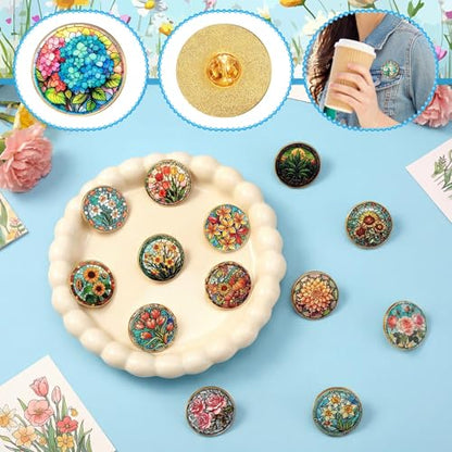 30/60 Pcs Cute Enamel Pins Bulk Plant Flower Animal Halloween Gothic Fall Pumpkin Cartoon Lapel Pin Brooches Jewelry Gift for Backpack Clothes Hats Accessories - style: Flower